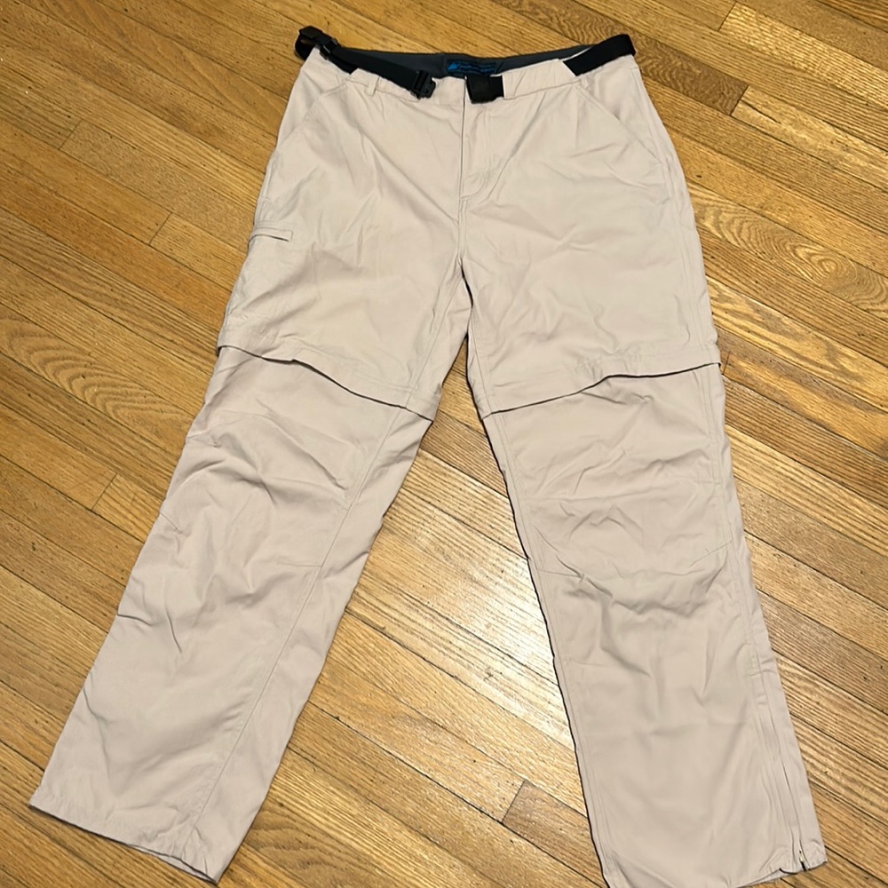 Eastern Mountain Sports Convertible Hiking Pants in Light Beige with Black Belt